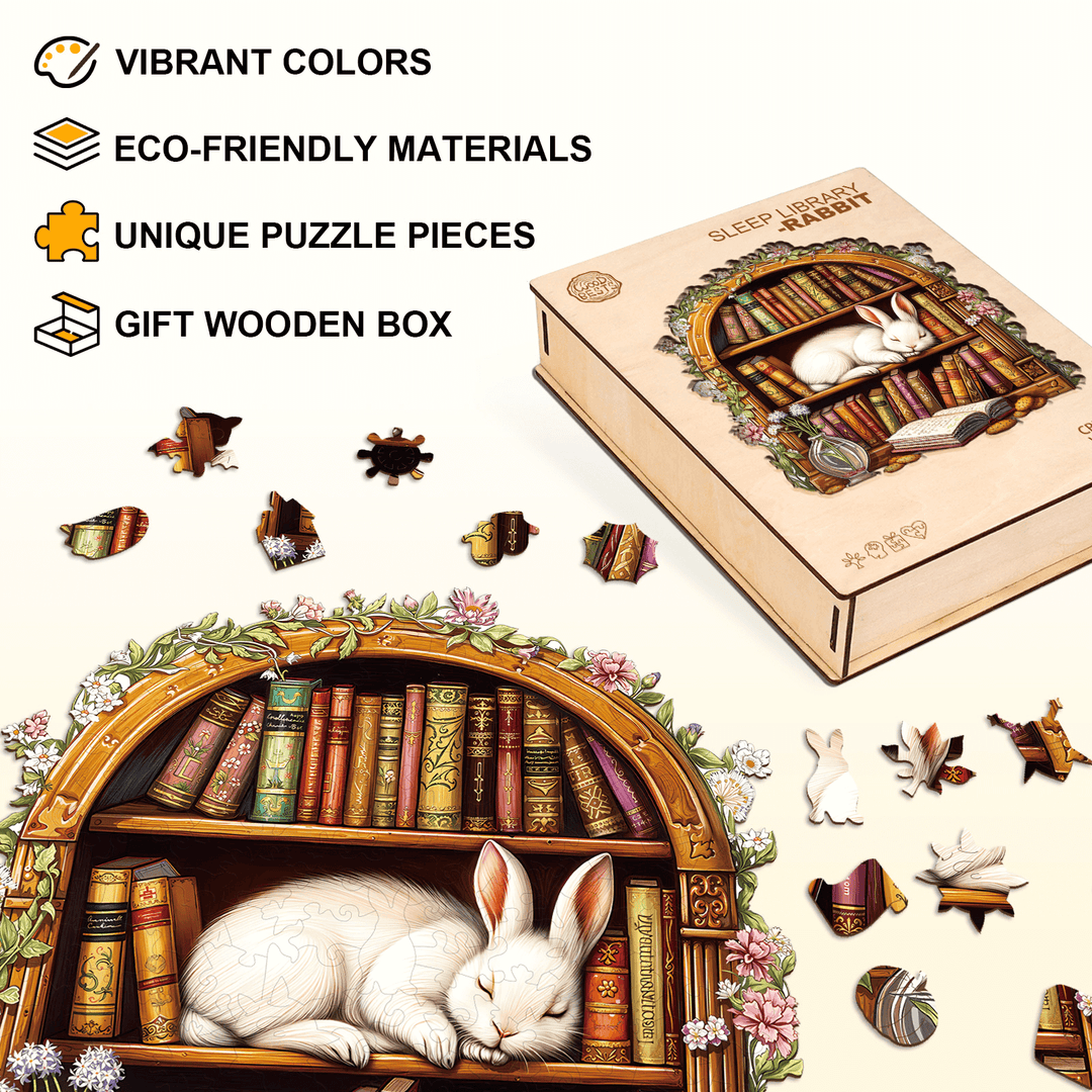 Sleep Library-Rabbit Wooden Jigsaw Puzzle