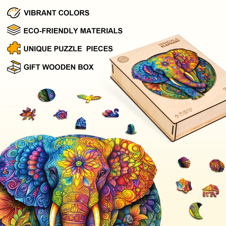 Mandala Elephant Wooden Jigsaw Puzzle