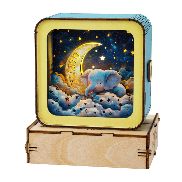 Dream Elephant 1 Kit 3D wooden puzzle night light with blue moon design, perfect for home decoration and gifts.