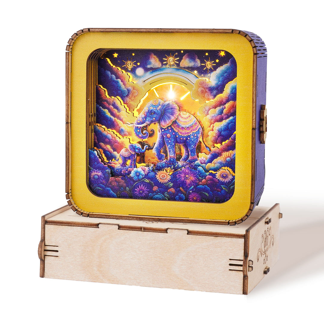 3D wooden puzzle night light featuring a colorful elephant design, perfect for home decoration and gifting.