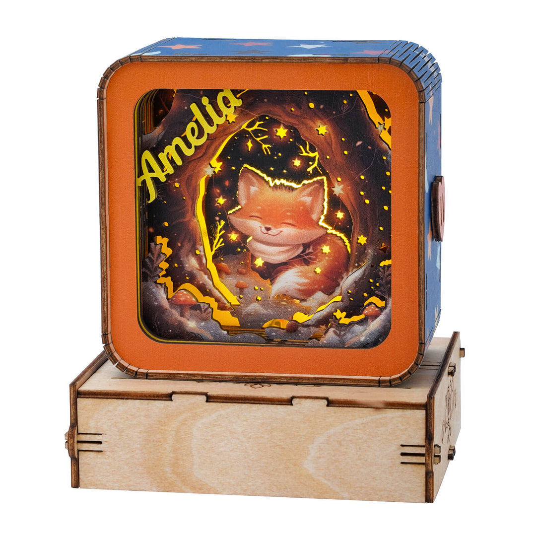 Personalized 3D wooden puzzle night light featuring a whimsical fox design, perfect for home decoration.