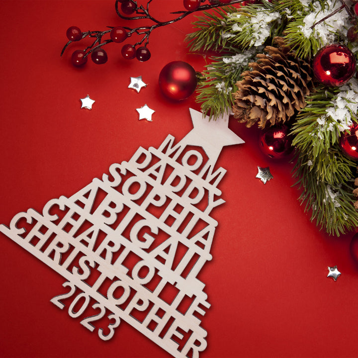 Personalized Christmas Tree Name Wooden Plaque