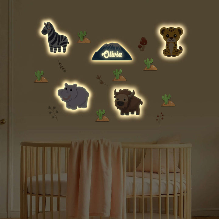 Ensemble de lampe murale en bois personnalisée pour chambre de bébé - Thème prairie