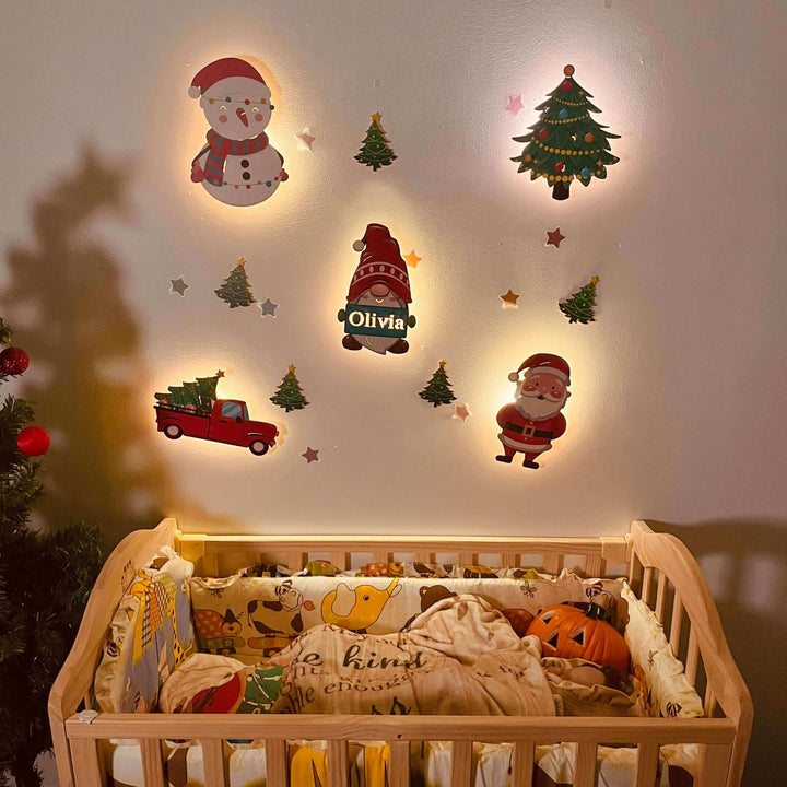 Ensemble de lampe murale en bois personnalisée pour chambre de bébé - Thème Noël
