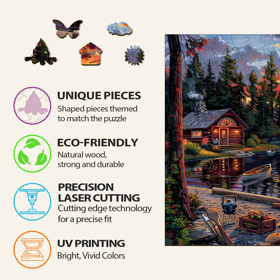 Canoe Lake-1 Wooden Jigsaw Puzzle features unique, eco-friendly pieces with precision laser cutting and vibrant UV printing.