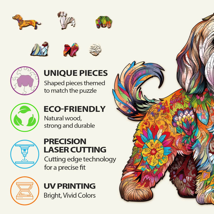 Beautiful Shih Tzu wooden jigsaw puzzle features unique eco-friendly pieces, precision laser cutting, and vibrant UV printing.