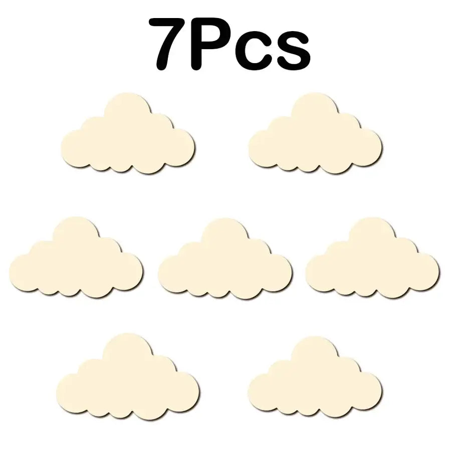 Set of 7 cloud-shaped decor pieces, perfect for crafts and playful designs, soft clouds in various sizes.