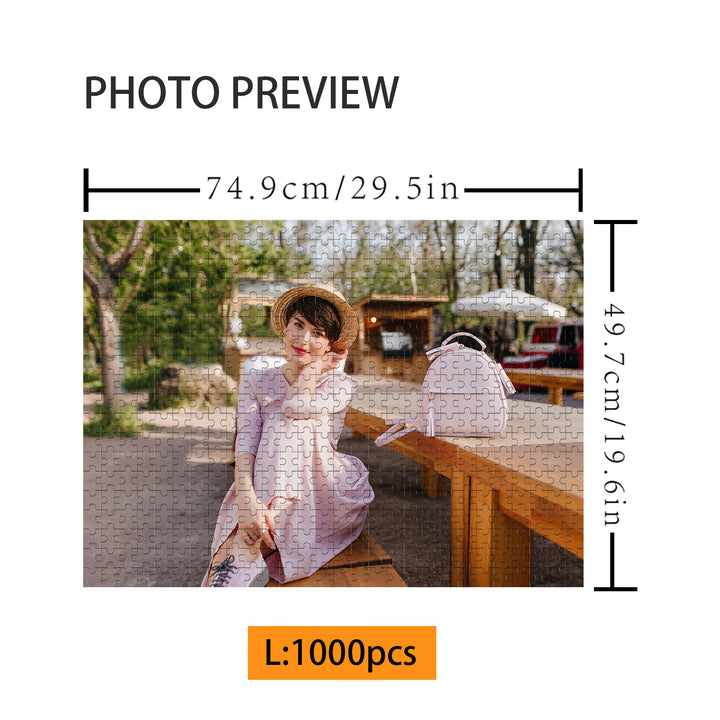 Personalized 1000-piece jigsaw puzzle featuring a woman in a hat, perfect for gifts and special occasions.