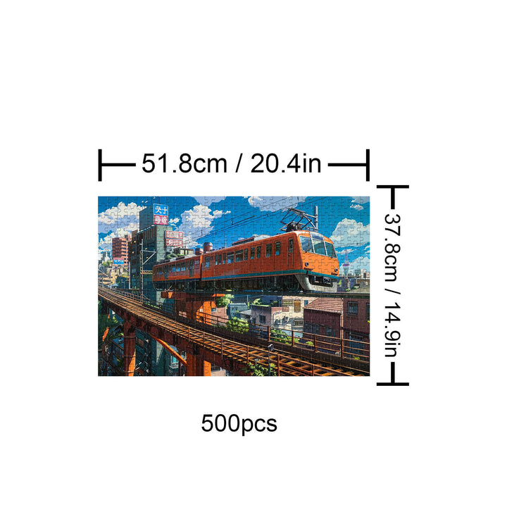 City Train 500-piece puzzle featuring a vibrant urban scene, perfect for jigsaw puzzle enthusiasts seeking a fun challenge.
