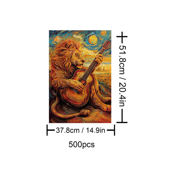 Lion playing guitar jigsaw puzzle, perfect for enhancing focus and boosting intelligence, 500 pieces.