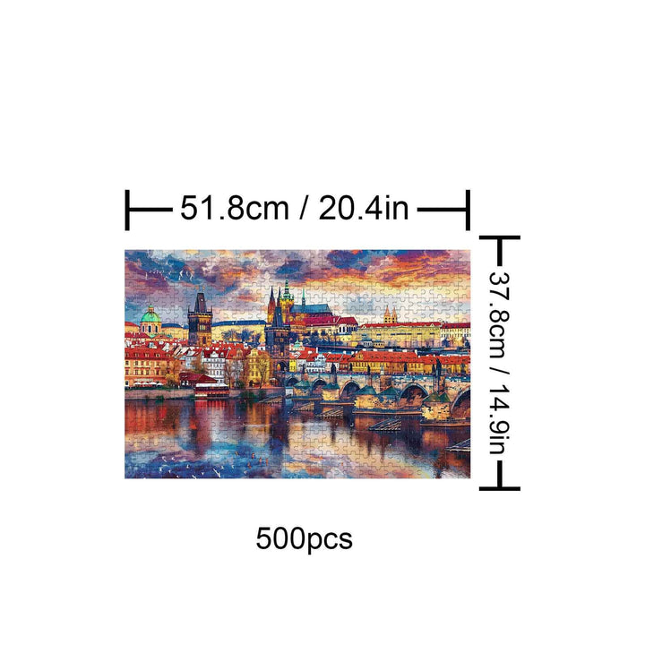 500-piece jigsaw puzzle of Sunset City Scenery showcasing a vibrant cityscape at sunset, perfect for puzzle enthusiasts.