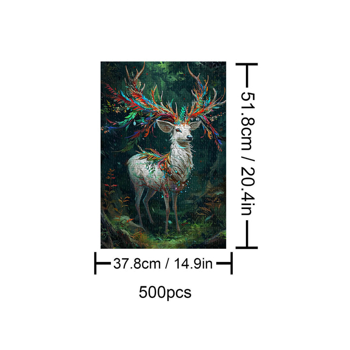 Colorful Deer 500 piece puzzle showcasing vibrant colors and intricate details in a serene forest setting.