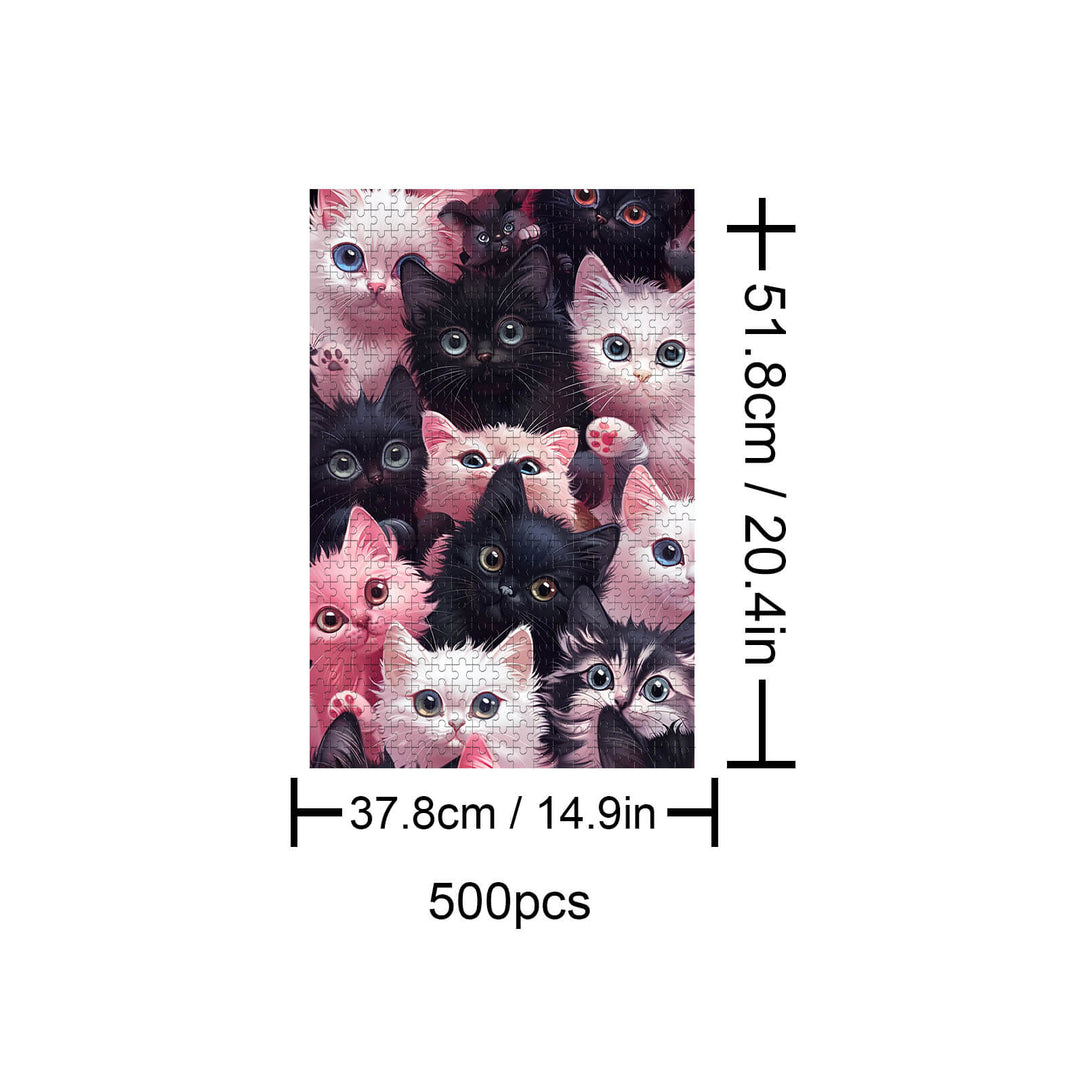 Cartoon Kitten 500-piece puzzle showcasing various fluffy kittens in vibrant colors for engaging mind games.