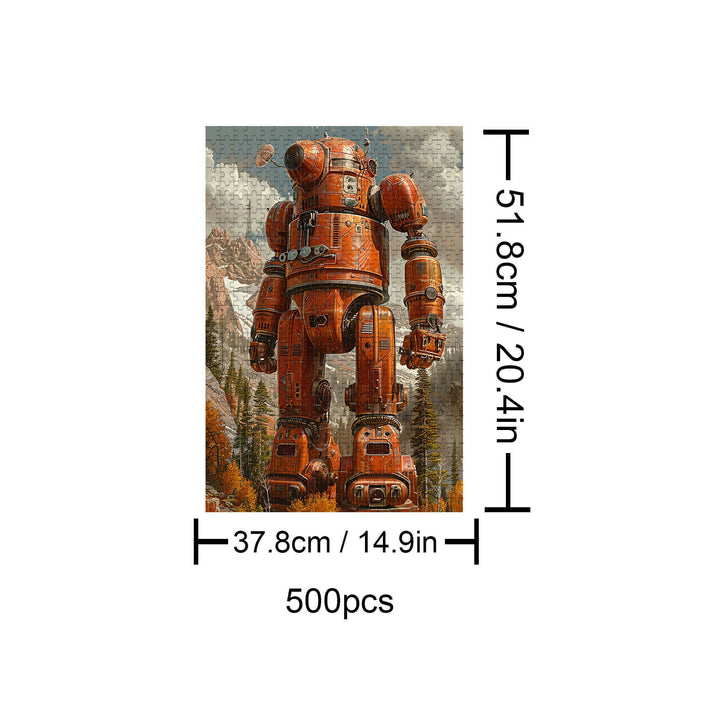 500-piece Electronic Bear puzzle featuring a vintage robot in a scenic setting, measuring 37.8cm x 51.8cm.