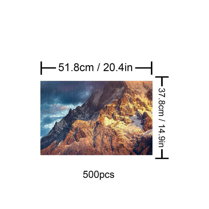500-piece puzzle featuring a stunning sunrise over snow-capped mountains, perfect for jigsaw puzzle enthusiasts.