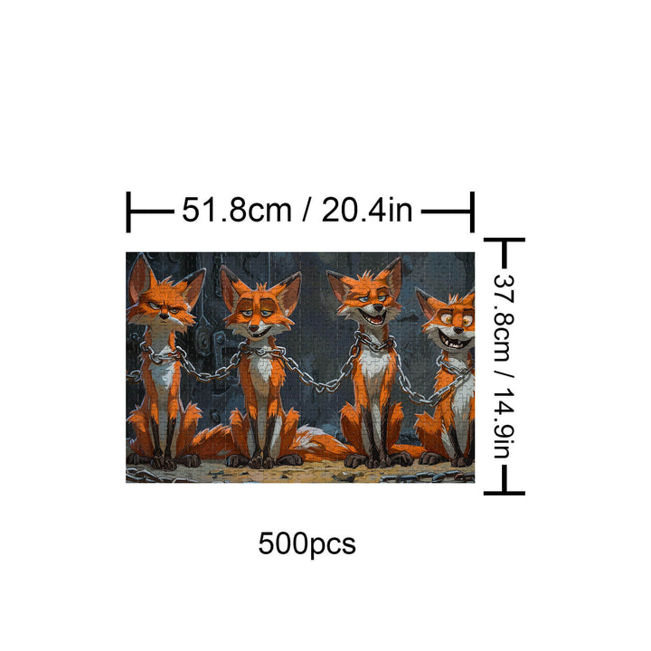 Foxes in Captivity 500 piece jigsaw puzzle showcases playful foxes, perfect for enhancing focus and brain skills.