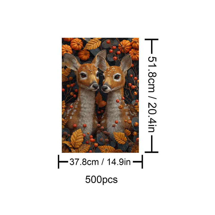 Twin fawns 500-piece puzzle with autumn leaves, perfect for enhancing focus and enjoying mind games.