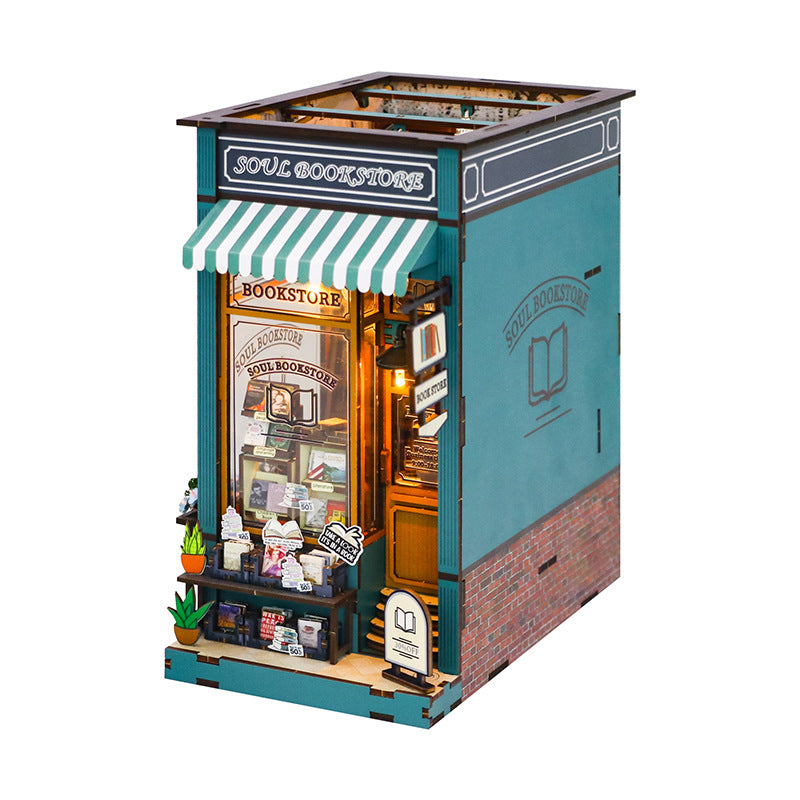 Soul Book Store DIY Book Nook Kit, detailed 3D wooden puzzle with classic European design and musical theme.