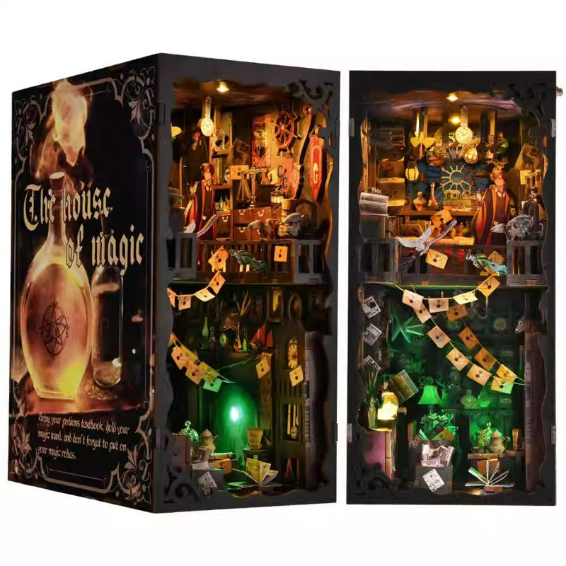 Magic Apprentice's Research Room DIY kit featuring detailed wizard-themed decor and enchanting lighting.