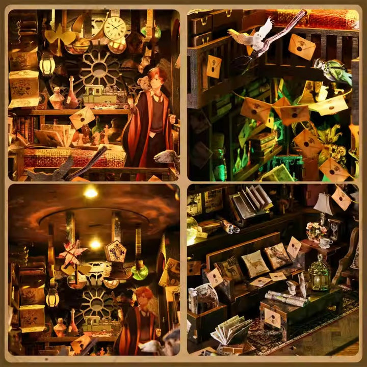 Magic Apprentice's Research Room, a detailed DIY book nook with whimsical decor and musical elements.