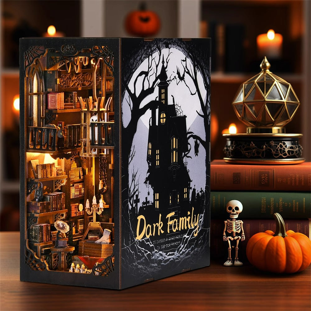 Dark Family DIY Book Nook Kit 3D Wooden Puzzle featuring classical design and intricate details.