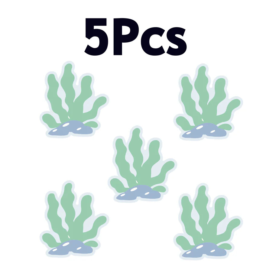Set of 5 vibrant seaweed stickers, showcasing green and blue hues, perfect for aquatic-themed decor.