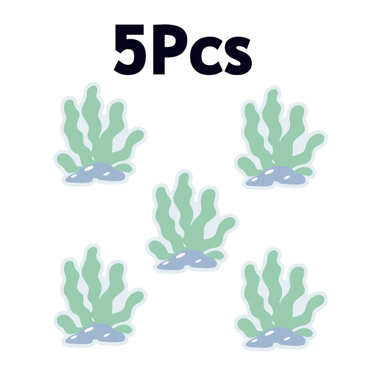 Set of 5 vibrant seaweed stickers, showcasing green and blue hues, perfect for aquatic-themed decor.