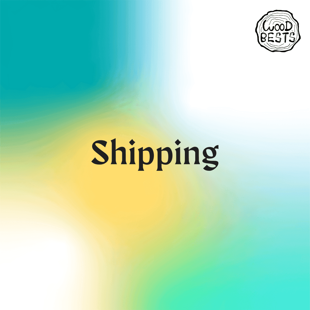Colorful background with the word 'Shipping' prominently displayed, representing a shipping policy for a product.