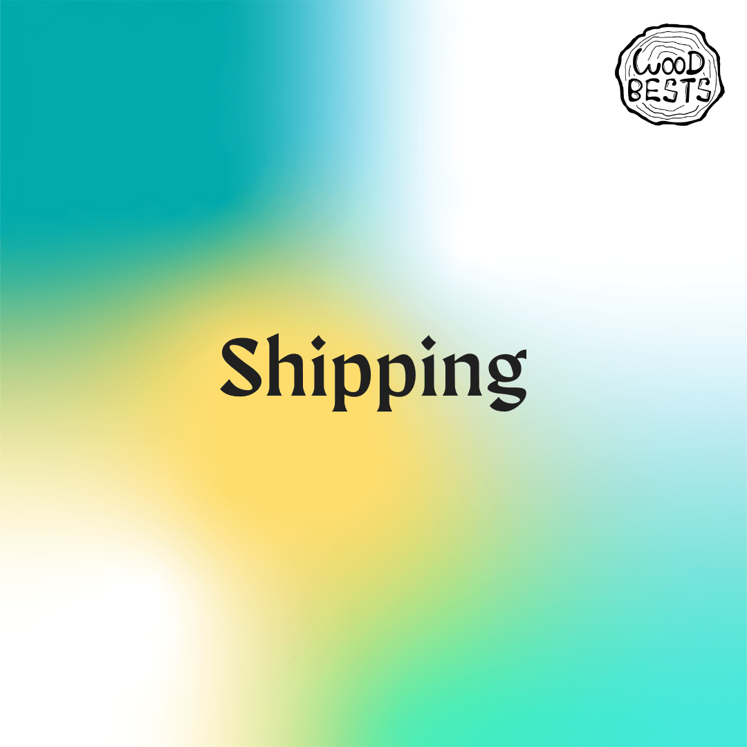 Colorful graphic with the word 'Shipping' indicating shipping services by Wood Best.