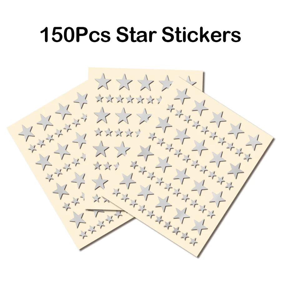 150pcs star stickers sheets, perfect for crafts, decorations, and rewards in various colors and designs.