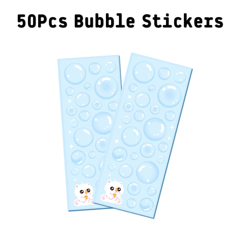 50 Pcs Water Bubble Stickers in blue, featuring cute animal designs, perfect for crafts and decoration.