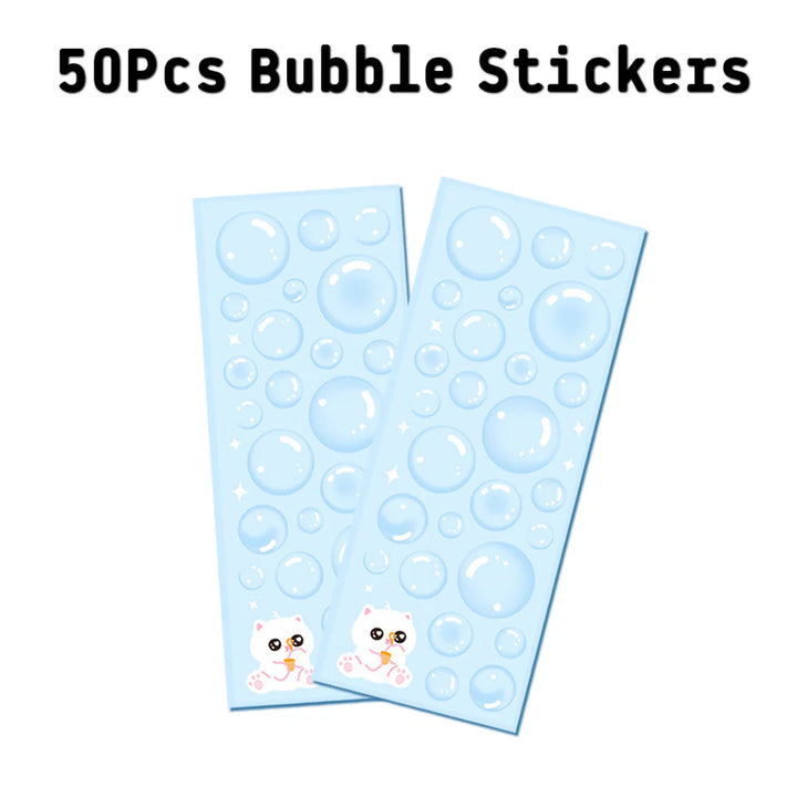 50 Pcs Water Bubble Stickers in blue, featuring cute animal designs, perfect for crafts and decoration.