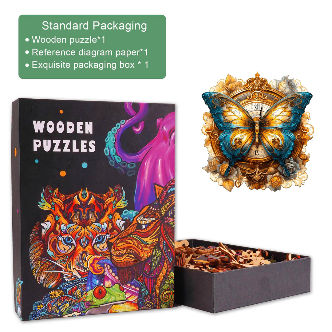 Butterfly And Clock Wooden Jigsaw Puzzle