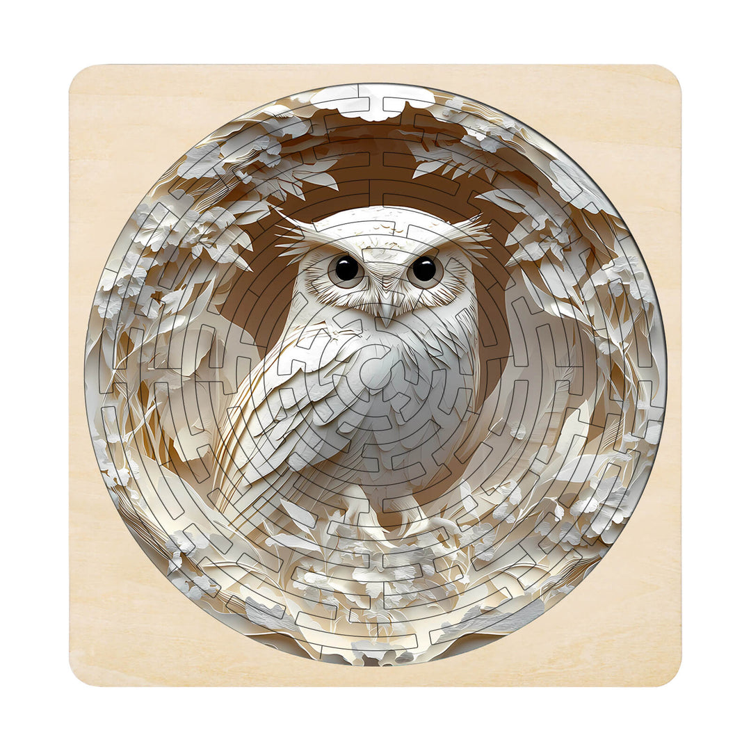 Maze PuzzlesâElegant Owl design featuring intricate maze and owl illustration, ideal for mind games and focus enhancement.