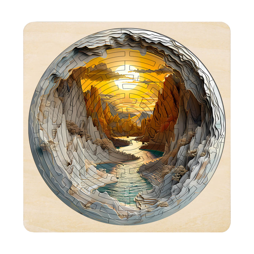 Maze PuzzlesâGolden River captures a serene landscape with a winding river and warm sunset, ideal for mind games.