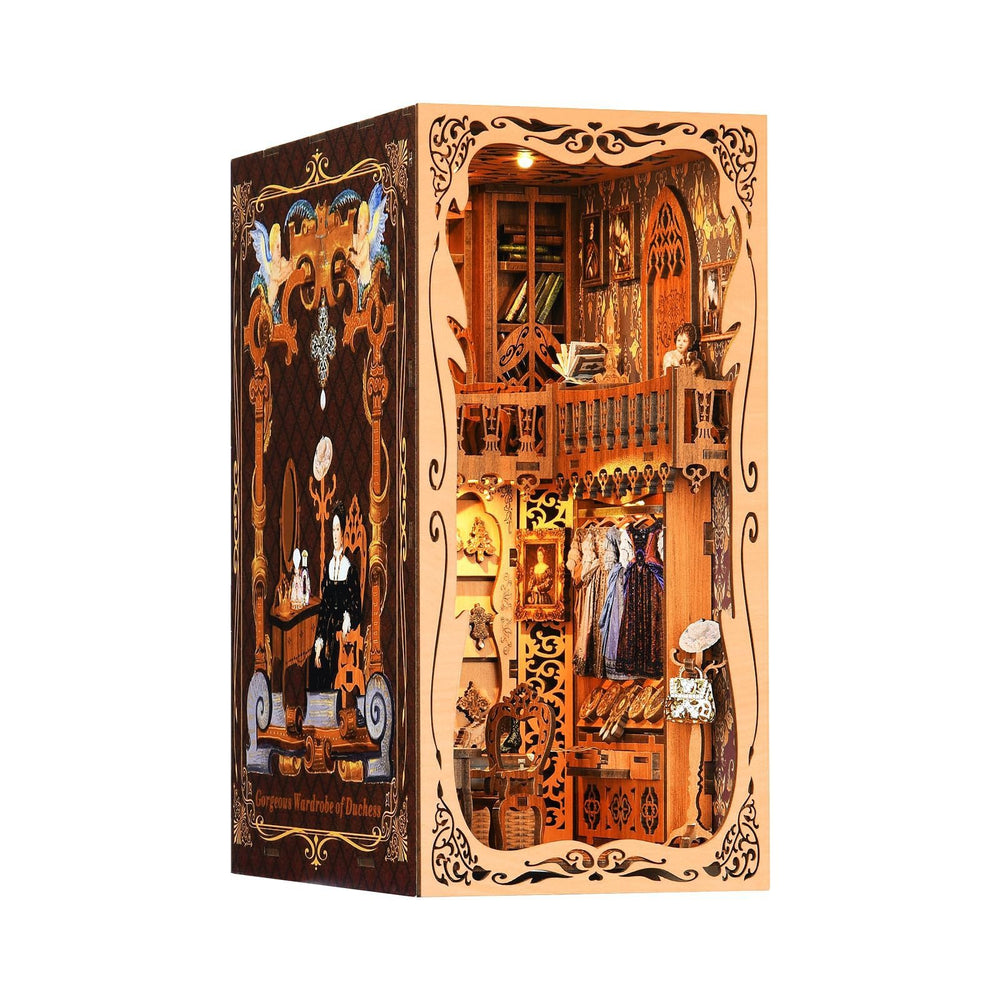 Duchess Wardrobe DIY Book Nook Kit 3D wooden puzzle showcasing luxurious European noble fashion.