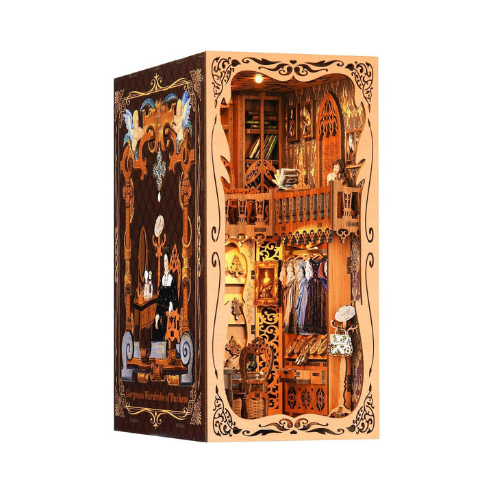 Duchess Wardrobe DIY Book Nook Kit 3D wooden puzzle showcasing luxurious European noble fashion.