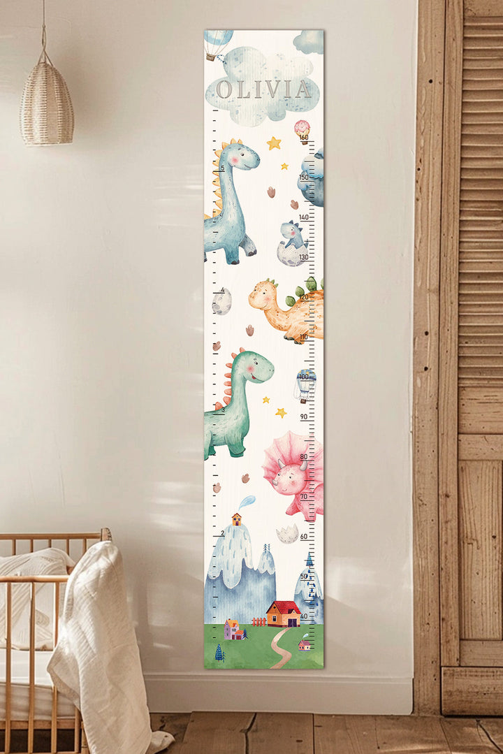 Personalisierte hölzerne Dinosaurier-Wachstumstabelle Höhenmesser