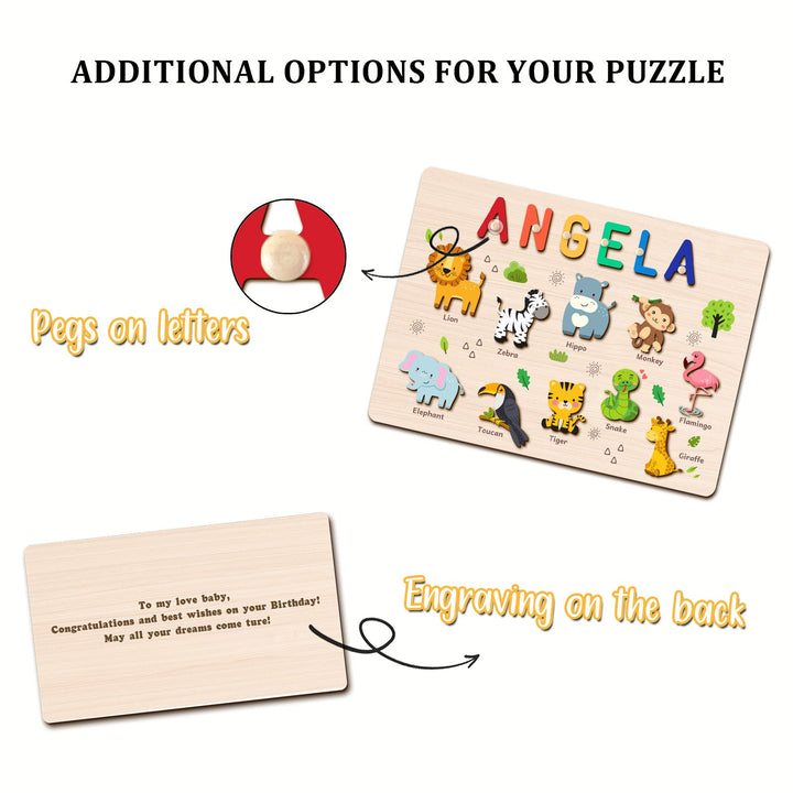 Personalized Wooden Name Puzzle - Safari Animal Toy for Toddlers