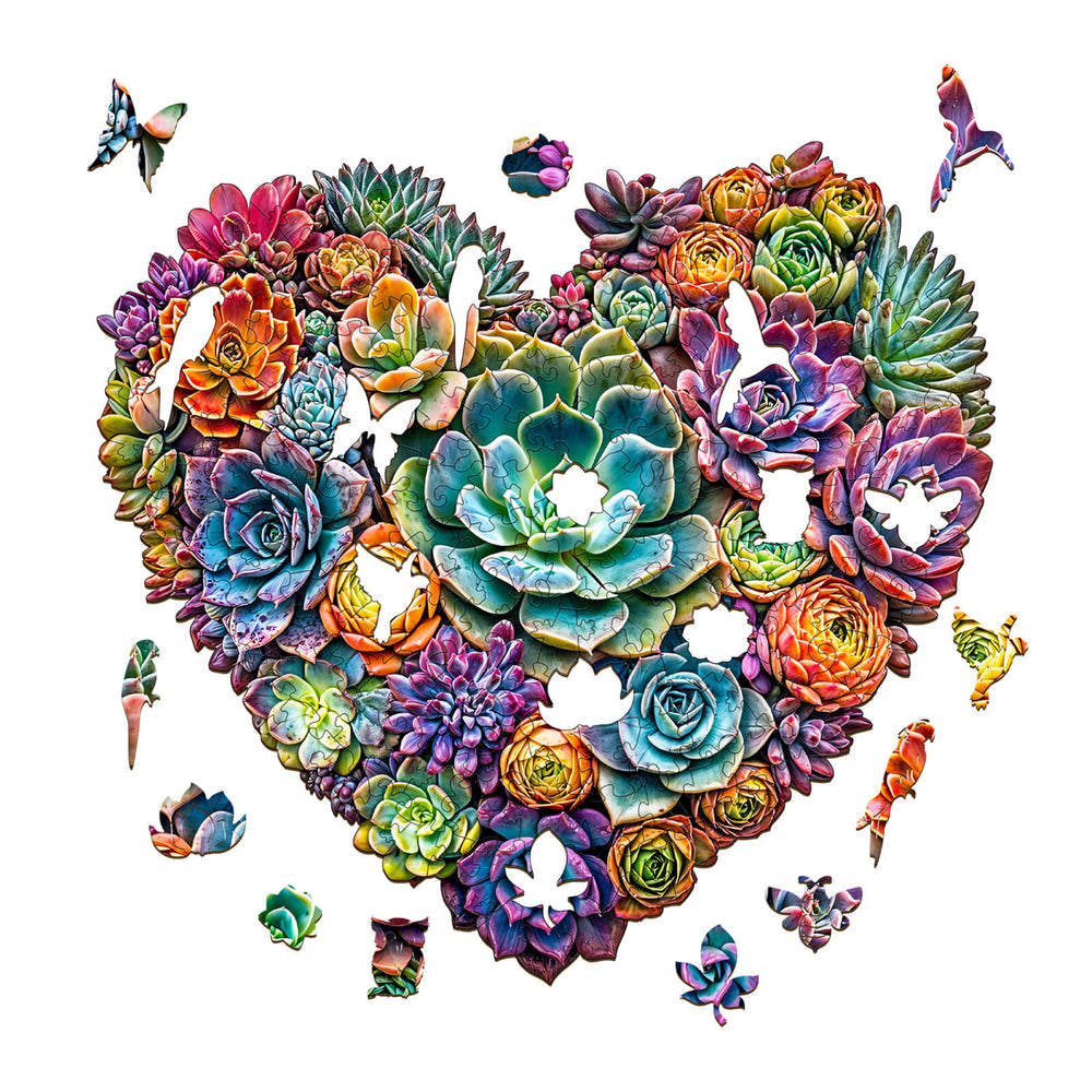 Colorful Heartfelt Succulents Wooden Jigsaw Puzzle, promoting focus and cognitive skills through fun puzzles.