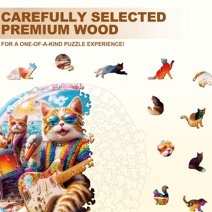 BEACHBAND CATS Wooden Jigsaw Puzzle