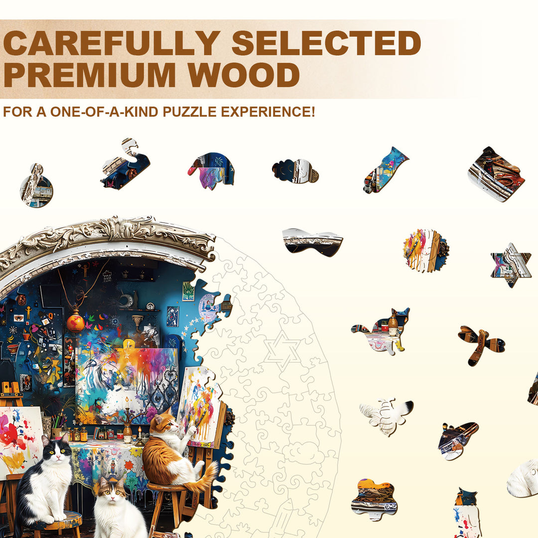 Cat Art Studio Wooden Jigsaw Puzzle