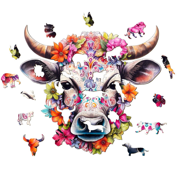 Flower and Cow Wooden Jigsaw Puzzle