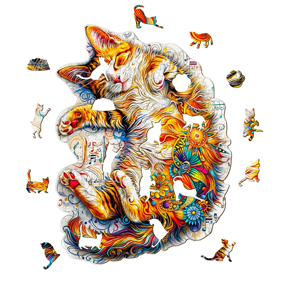 Sleeping Cat-2 Wooden Jigsaw Puzzle featuring colorful cat design, perfect for enhancing focus and mental skills.