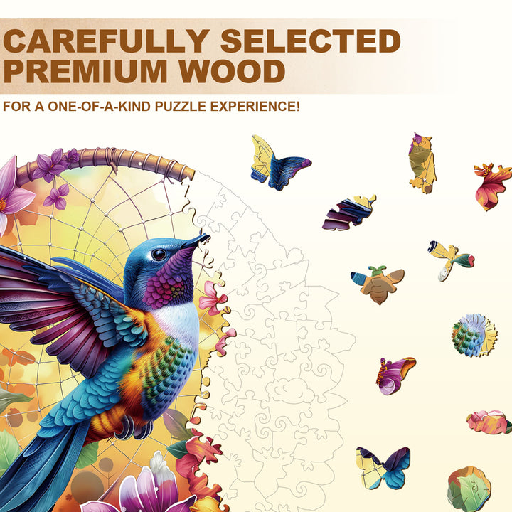Dreamcatcher hummingbird Wooden Jigsaw Puzzle
