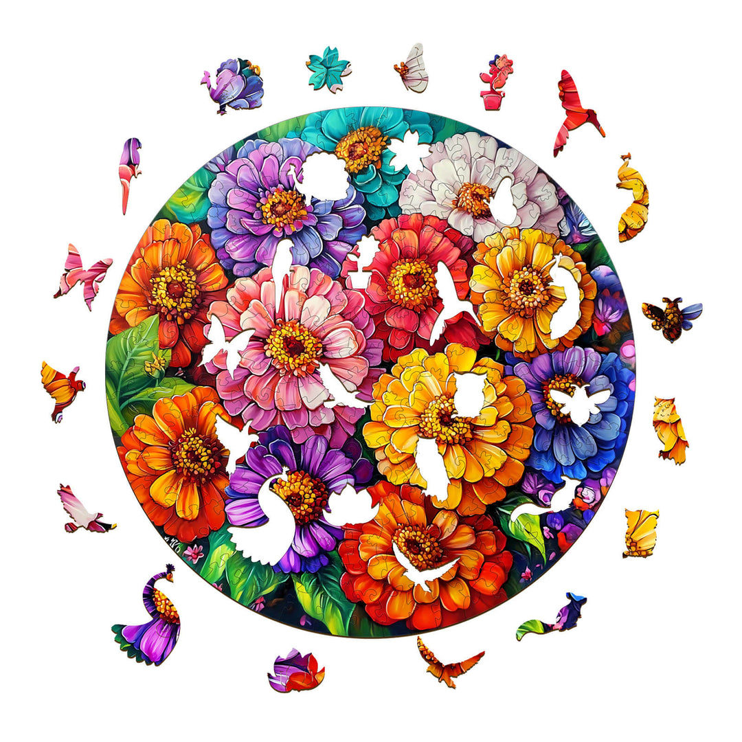 Beautiful Flowers Wooden Jigsaw Puzzle featuring colorful floral designs and butterfly pieces for mindful play.
