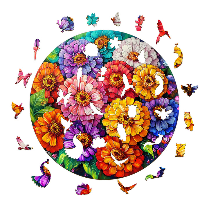 Beautiful Flowers Wooden Jigsaw Puzzle featuring colorful floral designs and butterfly pieces for mindful play.