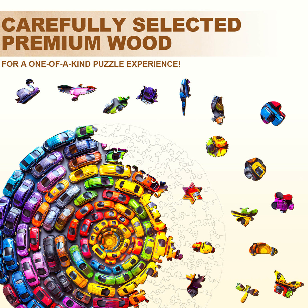 Colorful Swirl Car-2 Wooden Jigsaw Puzzle