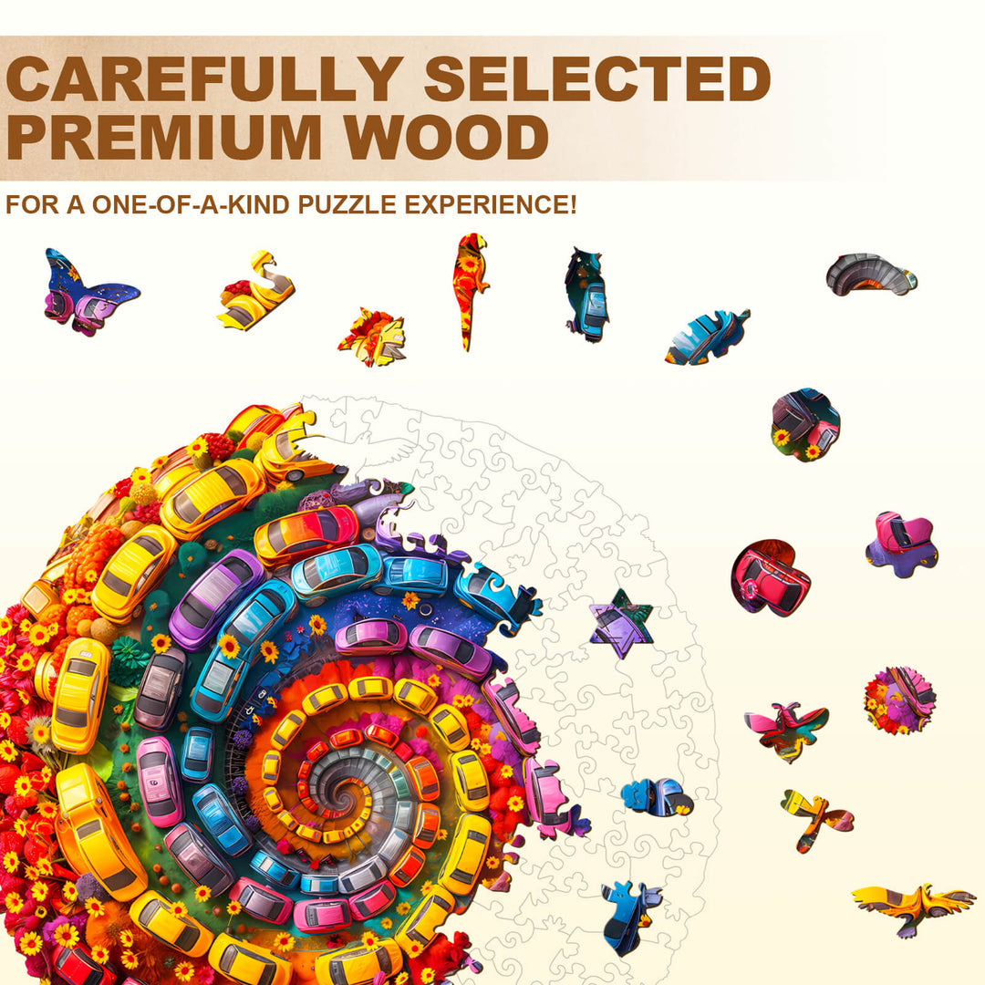 Colorful Swirl Car-1 Wooden Jigsaw Puzzle