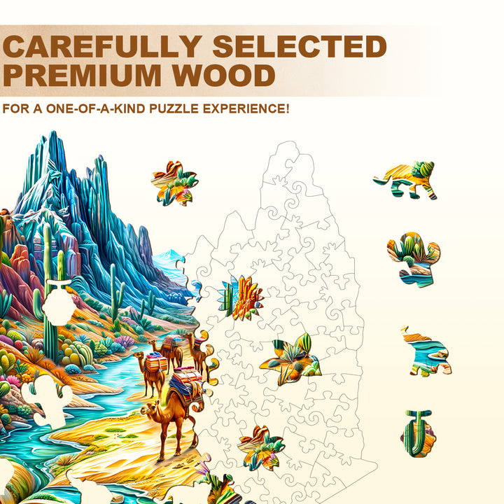 Vibrant Wilderness Wooden Jigsaw Puzzle with premium wood pieces showcasing a colorful landscape for an enriching puzzling experience.